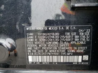 2023 Honda HR-V LX with VIN 3CZRZ2H31PM744991, listed as a Copart auction lot 60908425 with 33,026 mi miles and Non repairable. Bid and sale history available at DreamBid. Image 14.