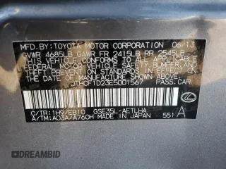 2014 Lexus IS 250 with VIN JTHCF1D23E5001567, listed as a Copart auction lot 46147175 with 199,037 mi miles and Salvage Title. Bid and sale history available at carsss.com. Image 12.