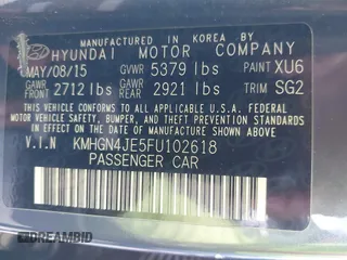 2015 Hyundai Genesis 3.8L z VIN KMHGN4JE5FU102618, wystawiony jako IAAI lot #42215274 z przebiegiem 138 516 mil mil oraz . Historia ofert i sprzedaży dostępna na DreamBid. Obrazek 9.