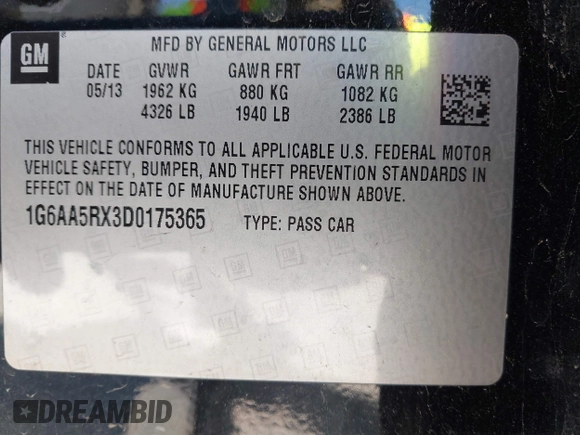 2013 Cadillac ATS z VIN 1G6AA5RX3D0175365, wystawiony jako IAAI lot #42024806 z przebiegiem 107 133 mil mil oraz . Historia ofert i sprzedaży dostępna na DreamBid. Obrazek 9.
