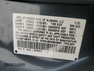 2005 Honda Odyssey EX-L with VIN 5FNRL38645B049087, listed as a Copart auction lot 56891275 with 194,587 mi miles and Salvage title. Bid and sale history available at DreamBid. Image 13.