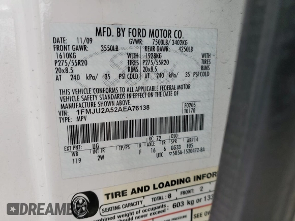 2010 Ford Expedition Limited z VIN 1FMJU2A52AEA76138, wystawiony jako Copart lot #54794895 z przebiegiem 162 220 mil mil oraz Szkoda całkowita • Salvage title. Historia ofert i sprzedaży dostępna na DreamBid. Obrazek 13.