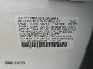 2025 Acura MDX Technology with VIN 5J8YD9H42SL002323, listed as a Copart auction lot 58793985 with 11,133 mi miles and Salvage title. Bid and sale history available at DreamBid. Image 12.