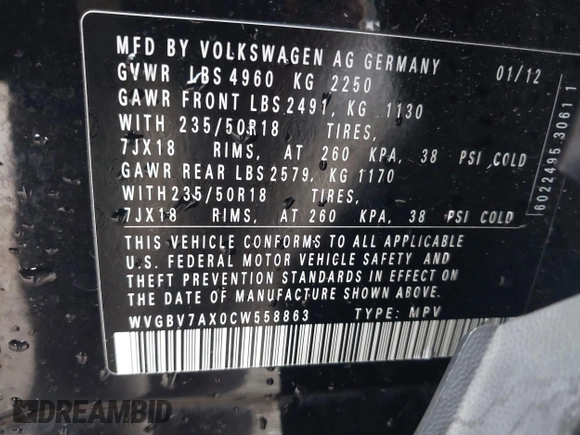 2012 Volkswagen Tiguan SE z VIN WVGBV7AX0CW558863, wystawiony jako IAAI lot #42285870 z przebiegiem 158 521 mil mil oraz . Historia ofert i sprzedaży dostępna na DreamBid. Obrazek 9.