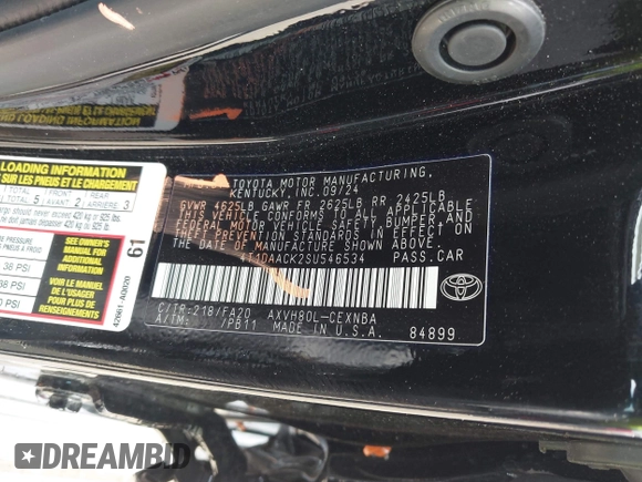 2025 Toyota Camry LE with VIN 4T1DAACK2SU546534, listed as a IAAI auction lot 42202582 with 11,087 mi miles and . Bid and sale history available at DreamBid. Image 9.