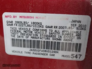 2011 Mitsubishi Lancer ES with VIN JA32U2FU0BU012484, listed as a IAAI auction lot 41696429 with 117,050 mi miles. Bid and sale history available at carsss.com. Image 9.