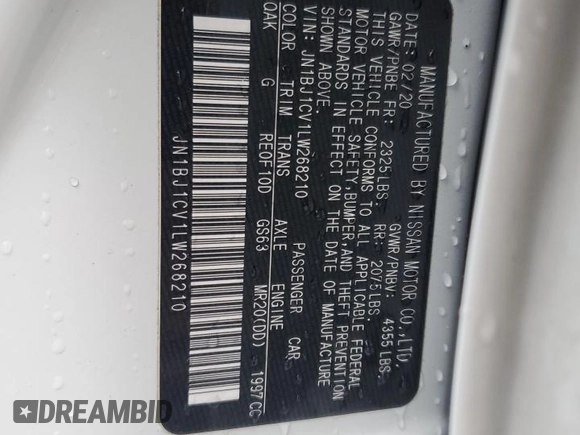 2020 Nissan Rogue Sport SV with VIN JN1BJ1CV1LW268210, listed as a Copart auction lot 50134115 with 85,497 mi miles and Salvage Title. Bid and sale history available at carsss.com. Image 14.