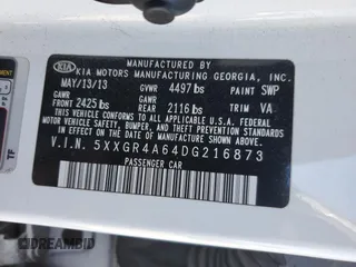 2013 Kia Optima SX with VIN 5XXGR4A64DG216873, listed as a Copart auction lot 50030885 with 189,226 mi miles and Salvage Title. Bid and sale history available at carsss.com. Image 12.