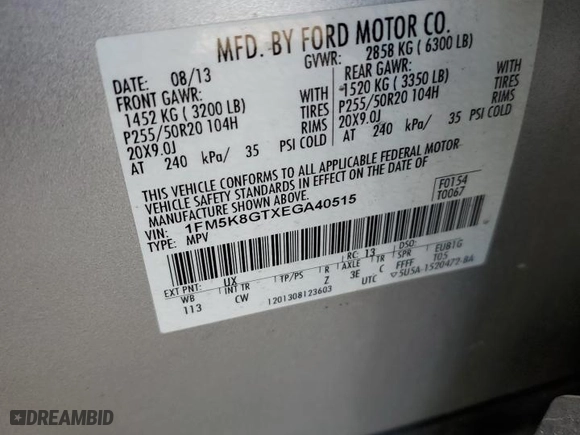 2014 Ford Explorer Sport with VIN 1FM5K8GTXEGA40515, listed as a Copart auction lot 52093215 with 66,652 mi miles and Salvage Title. Bid and sale history available at carsss.com. Image 13.