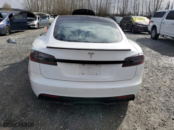 2022 Tesla Model S with VIN 5YJSA1E55NF460540, listed as a Copart auction lot 49691445 with 56,336 mi miles and Salvage Title. Bid and sale history available at carsss.com. Image 6.