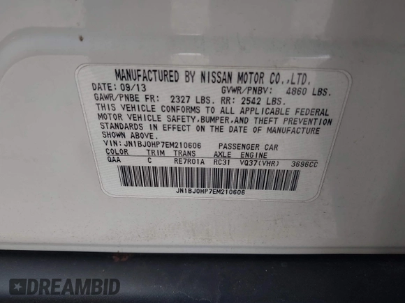2014 Infiniti QX50 Journey with VIN JN1BJ0HP7EM210606, listed as a IAAI auction lot 41570750 with 1 mi miles. Bid and sale history available at carsss.com. Image 9.