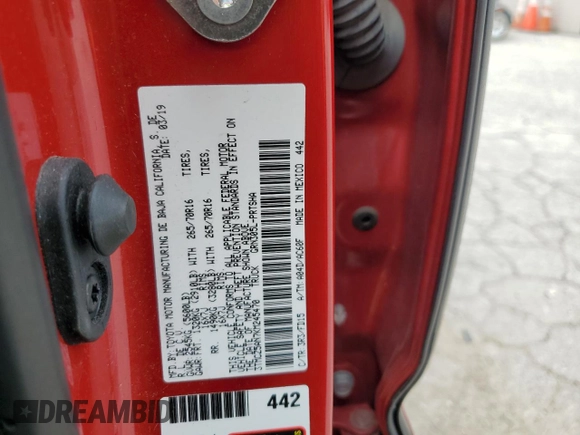2019 Toyota Tacoma SR with VIN 3TMCZ5AN7KM245470, listed as a Copart auction lot 60737715 with 85,851 mi miles and Salvage title. Bid and sale history available at DreamBid. Image 12.