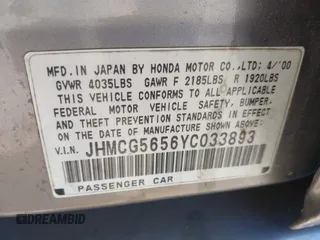 2000 Honda Accord EX z VIN JHMCG5656YC033893, wystawiony jako IAAI lot #42305487 z przebiegiem 224 625 mil mil oraz . Historia ofert i sprzedaży dostępna na DreamBid. Obrazek 9.