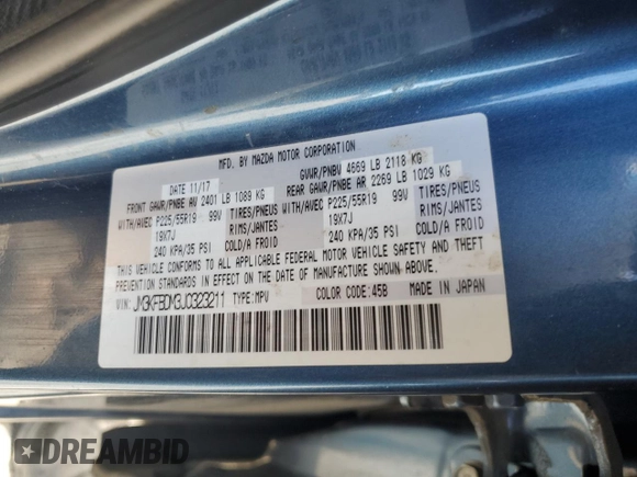 2018 Mazda CX-5 Grand Touring with VIN JM3KFBDM3J0323211, listed as a Copart auction lot 61166735 with Not provided miles and Salvage title. Bid and sale history available at DreamBid. Image 13.