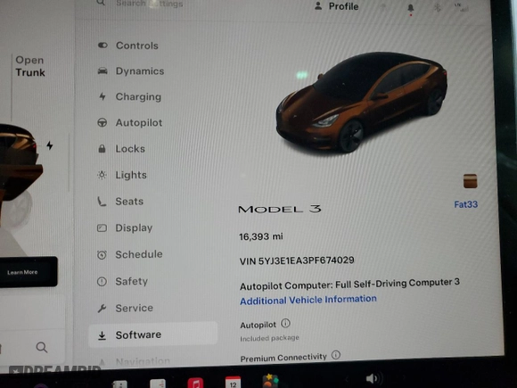 2023 Tesla Model 3 with VIN 5YJ3E1EA3PF674029, listed as a Copart auction lot 48539965 with 16,393 mi miles and Salvage Title. Bid and sale history available at carsss.com. Image 9.