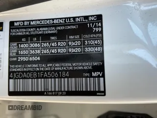 2015 Mercedes-Benz M with VIN 4JGDA0EB1FA506184, listed as a Copart auction lot 55699125 with 139,438 mi miles and Clean Title. Bid and sale history available at carsss.com. Image 10.