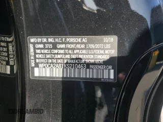 2019 Porsche 718 Boxster z VIN WP0CA2A81KS210463, wystawiony jako Copart lot #57274135 z przebiegiem 13 852 mil mil oraz Tytuł czysty. Historia ofert i sprzedaży dostępna na DreamBid. Obrazek 13.