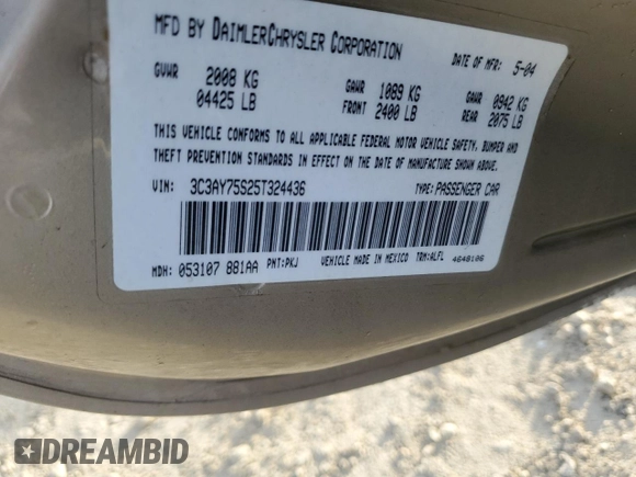 2005 Chrysler PT Cruiser GT with VIN 3C3AY75S25T324436, listed as a Copart auction lot 79675584 with Not Provided miles and Salvage Title. Bid and sale history available at carsss.com. Image 12.