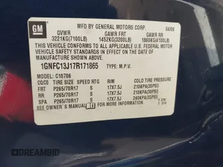 2007 Chevrolet Tahoe LTZ with VIN 1GNFC13J17R171865, listed as a IAAI auction lot 42472292 with 189,136 mi miles and . Bid and sale history available at DreamBid. Image 9.