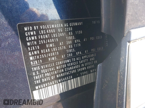 2014 Volkswagen Tiguan S z VIN WVGBV3AX7EW545538, wystawiony jako IAAI lot #42083281 z przebiegiem 129 227 mil mil oraz . Historia ofert i sprzedaży dostępna na DreamBid. Obrazek 9.