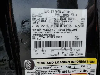 2012 Ford F-150 XL with VIN 1FTFW1ET9CFC46676, listed as a Copart auction lot 52634015 with 166,749 mi miles and Salvage Title. Bid and sale history available at carsss.com. Image 12.