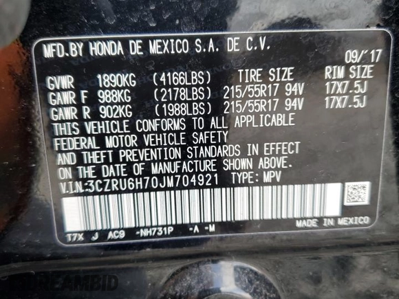 2018 Honda HR-V EX-L with VIN 3CZRU6H70JM704921, listed as a Copart auction lot 47473035 with 37,664 mi miles and Salvage Title. Bid and sale history available at carsss.com. Image 13.
