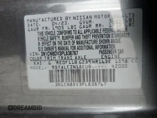 2023 Nissan Versa S z VIN 3N1CN8DV3PL838767, wystawiony jako Copart lot #51188295 z przebiegiem 16 268 mil mil oraz Szkoda całkowita • Salvage title. Historia ofert i sprzedaży dostępna na DreamBid. Obrazek 14.