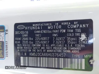 2017 Hyundai Tucson SE with VIN KM8J3CA46HU376457, listed as a IAAI auction lot 41680650 with 122,349 mi miles. Bid and sale history available at carsss.com. Image 9.