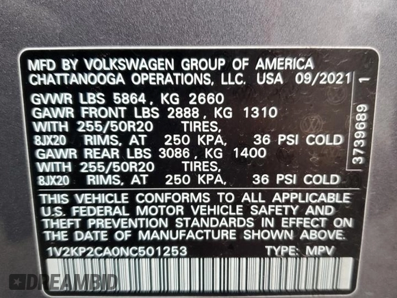 2022 Volkswagen Atlas SE with VIN 1V2KP2CA0NC501253, listed as a Copart auction lot 79123524 with 25,616 mi miles and Salvage title. Bid and sale history available at DreamBid. Image 13.