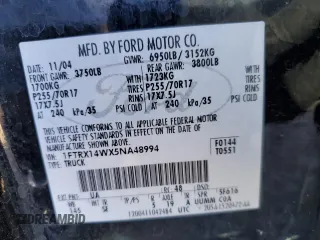 2005 Ford F-150 STX with VIN 1FTRX14WX5NA48994, listed as a Copart auction lot 46695035 with 253,055 mi miles and Salvage Title. Bid and sale history available at carsss.com. Image 12.