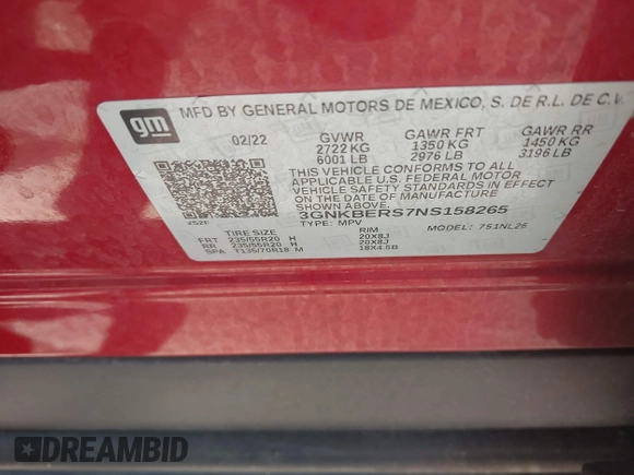 2022 Chevrolet Blazer RS z VIN 3GNKBERS7NS158265, wystawiony jako IAAI lot #42033744 z przebiegiem 60 893 mil mil oraz . Historia ofert i sprzedaży dostępna na DreamBid. Obrazek 9.