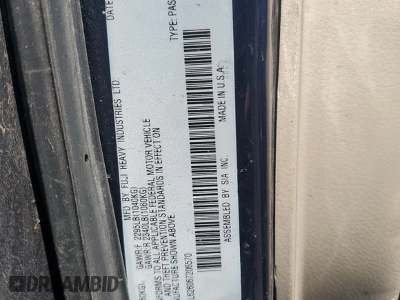 2006 Subaru Legacy Special z VIN 4S3BL626067206570, wystawiony jako Copart lot #59778845 z przebiegiem 189 299 mil mil oraz Szkoda całkowita • Salvage title. Historia ofert i sprzedaży dostępna na DreamBid. Obrazek 12.