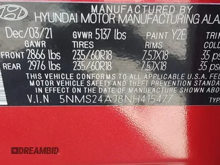 2022 Hyundai Santa Fe SEL with VIN 5NMS24AJ8NH415477, listed as a IAAI auction lot 41877486 with 20,553 mi miles and . Bid and sale history available at DreamBid. Image 9.