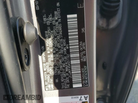 2010 Lexus GX 460 Premium with VIN JTJJM7FX5A5011762, listed as a Copart auction lot 56207715 with 185,360 mi miles and Salvage title. Bid and sale history available at DreamBid. Image 14.