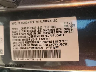 2021 Honda Pilot Special Edition with VIN 5FNYF6H28MB055670, listed as a Copart auction lot 54949425 with 51,948 mi miles and Salvage Title. Bid and sale history available at carsss.com. Image 13.