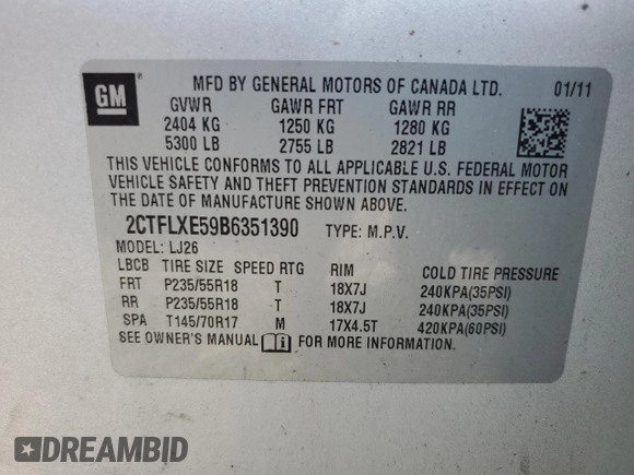 2011 GMC Terrain SLT-2 z VIN 2CTFLXE59B6351390, wystawiony jako Copart lot #64964415 z przebiegiem 189 179 mil mil oraz Czysty tytuł • Clean title. Historia ofert i sprzedaży dostępna na DreamBid. Obrazek 13.
