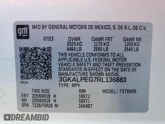 2024 GMC Terrain SLT with VIN 3GKALPEG7RL136883, listed as a Copart auction lot 64411295 with 30,252 mi miles and Non repairable. Bid and sale history available at DreamBid. Image 13.