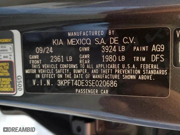 2025 Kia K4 LXS with VIN 3KPFT4DE3SE020686, listed as a Copart auction lot 82657184 with 2,661 mi miles and Clean Title. Bid and sale history available at carsss.com. Image 13.