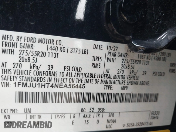 2022 Ford Expedition XLT with VIN 1FMJU1HT4NEA56445, listed as a IAAI auction lot 41301003 with 24,996 mi miles. Bid and sale history available at carsss.com. Image 9.