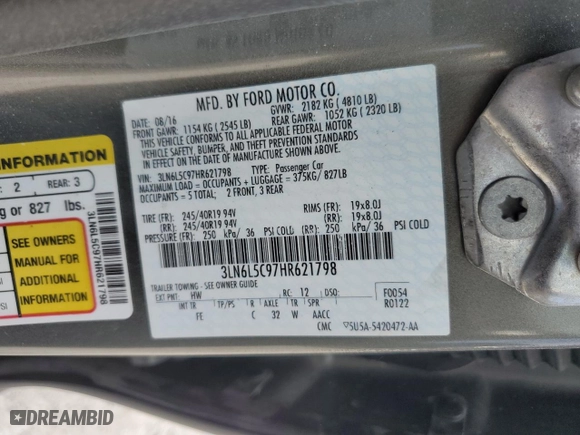 2017 Lincoln MKZ Select with VIN 3LN6L5C97HR621798, listed as a Copart auction lot 47200855 with 78,965 mi miles and Salvage Title. Bid and sale history available at carsss.com. Image 12.
