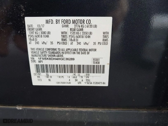 2017 Ford Explorer XLT with VIN 1FM5K8DH4HGC36289, listed as a IAAI auction lot 41433894 with 71,681 mi miles. Bid and sale history available at carsss.com. Image 9.
