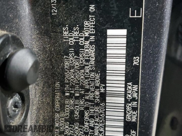 2014 Toyota 4Runner Limited with VIN JTEBU5JR7E5167016, listed as a Copart auction lot 54471995 with 112,951 mi miles and Non Repairable. Bid and sale history available at carsss.com. Image 13.