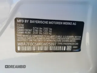 2019 BMW 7 Series 750i with VIN WBA7F0C5XKGM25897, listed as a Copart auction lot 86758004 with 68,700 mi miles and Salvage title. Bid and sale history available at DreamBid. Image 13.