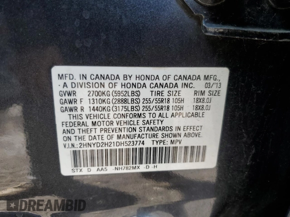 2013 Acura MDX with VIN 2HNYD2H21DH523774, listed as a Copart auction lot 48335355 with 103,877 mi miles and Salvage Title. Bid and sale history available at carsss.com. Image 13.
