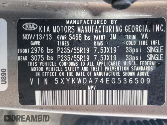 2014 Kia Sorento SX Limited с VIN 5XYKWDA74EG536509, выставлен на аукционе Copart как лот 86627414 с пробегом 107 093 миль миль и Списание • Salvage title. История ставок и продаж доступна на DreamBid. Изображение 13.