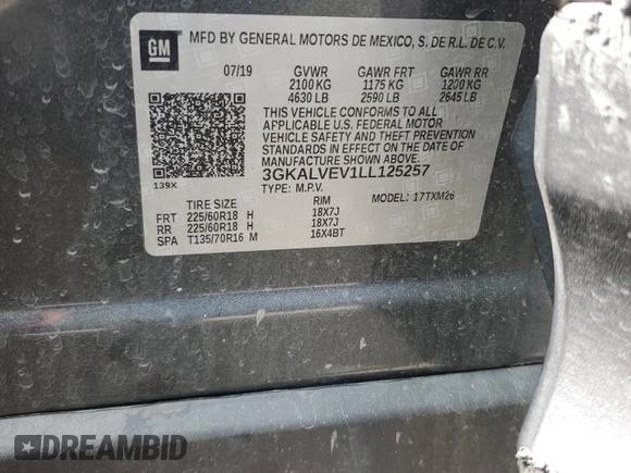 2020 GMC Terrain SLT z VIN 3GKALVEV1LL125257, wystawiony jako Copart lot #59213155 z przebiegiem 79 243 mil mil oraz Szkoda całkowita • Salvage title. Historia ofert i sprzedaży dostępna na DreamBid. Obrazek 12.