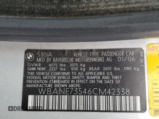 2006 BMW 5 Series 530i with VIN WBANE73546CM42338, listed as a Copart auction lot 50972655 with 133,483 mi miles and Salvage Title. Bid and sale history available at carsss.com. Image 12.