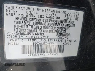 2016 Nissan Sentra SR with VIN 3N1AB7APXGL684123, listed as a IAAI auction lot 41982975 with 66,471 mi miles and . Bid and sale history available at DreamBid. Image 9.