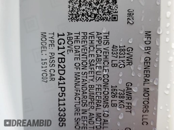 2023 Chevrolet Corvette 2LT with VIN 1G1YB2D41P5113385, listed as a Copart auction lot 57775785 with 16,035 mi miles and Salvage title. Bid and sale history available at DreamBid. Image 12.