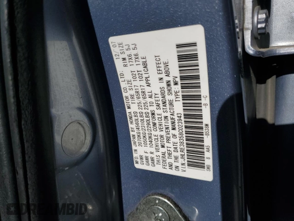 2008 Honda CR-V LX with VIN JHLRE38358C023943, listed as a Copart auction lot 55175445 with 295,013 mi miles and Clean Title. Bid and sale history available at carsss.com. Image 12.